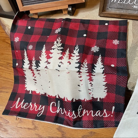 New Christmas Farmhouse Country Linen Buffalo Plaid Pillow Covers Set of 2 - Picture 3 of 5
